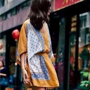 Free People  SANTA CRUZ Boho Kimono Mini Dress in Golden Rod